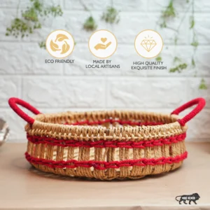 Round Handwoven Basket – Red Handle