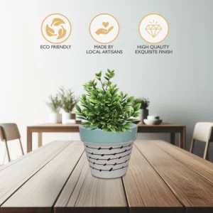 Set of 3 Mini Hand-Painted Terracotta Planters – Blue & White Abstract Design | Eco-Friendly Home Decor by Shivom Bliss