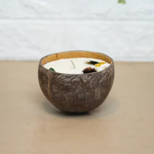 Natural Coconut Shell Candle – Eco-Friendly Hand-Poured Soy Wax | Sustainable Boho Accent by Shivom Bliss