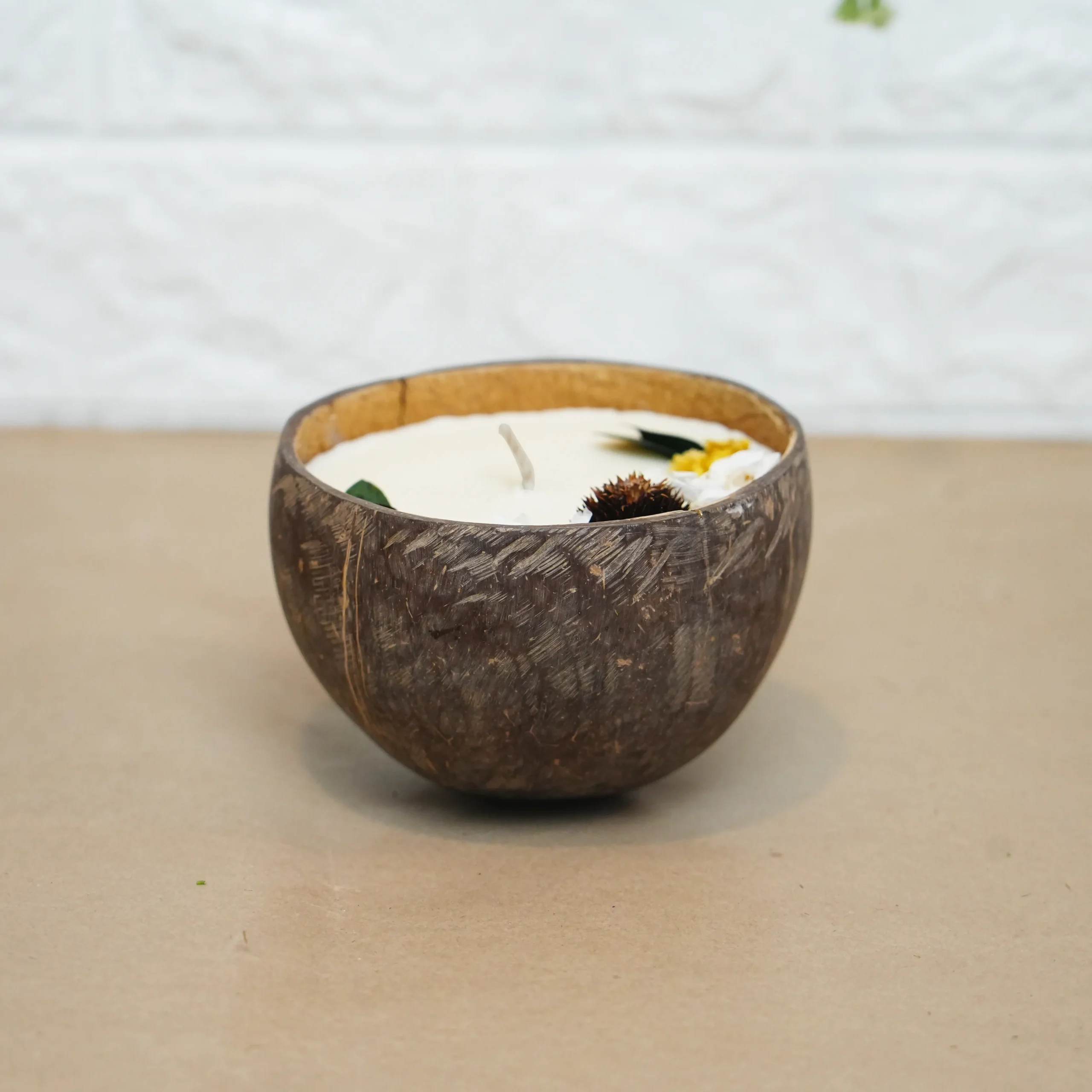 Natural Coconut Shell Candle – Eco-Friendly Hand-Poured Soy Wax | Sustainable Boho Accent by Shivom Bliss
