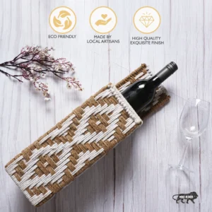 Handwoven Fawn Rope Wine Box Organizer