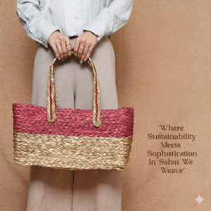 Handwoven Sabai Grass Tote Bag – Red & Natural / Green & Natural | Dual-Tone Eco-Friendly Shoulder Bag by Shivom Bliss