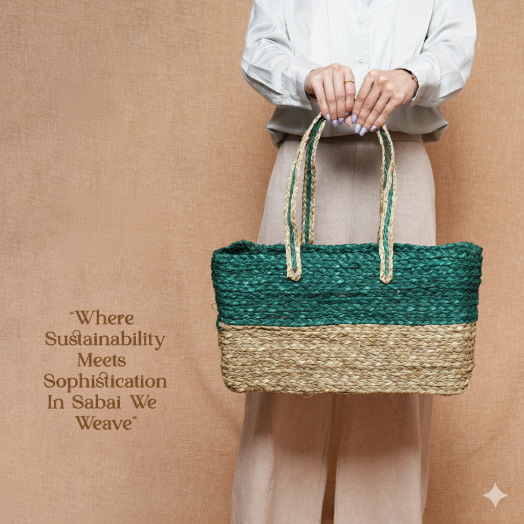 Handwoven Sabai Grass Tote Bag – Red & Natural / Green & Natural | Dual-Tone Eco-Friendly Shoulder Bag by Shivom Bliss - Image 6