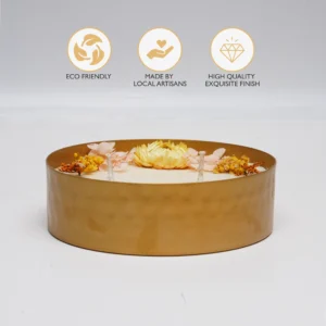 Gold Iron Urli Candle – Hand-Poured Soy Wax with Dried Flowers | Elegant Festive Accent by Shivom Bliss