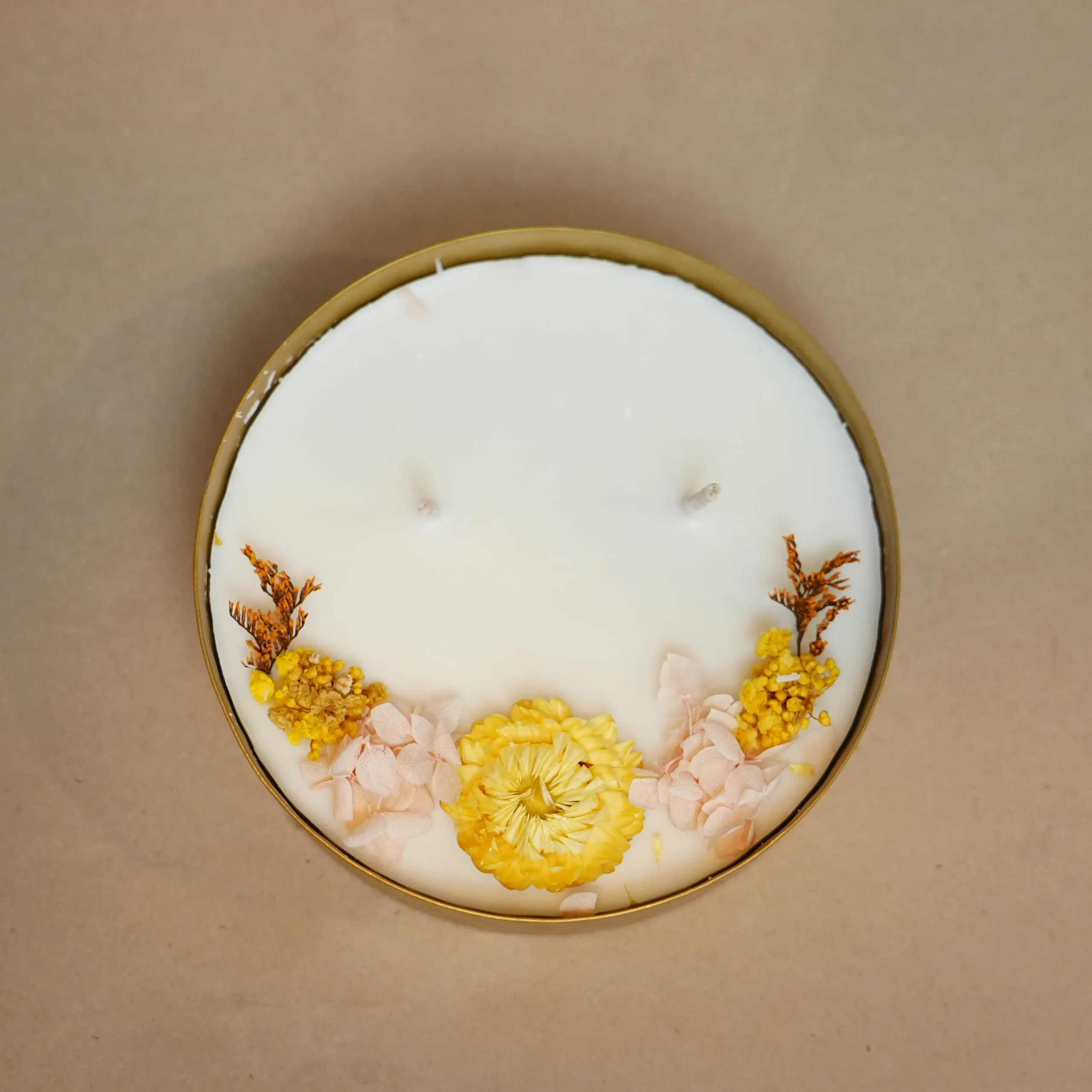 Gold Iron Urli Candle – Hand-Poured Soy Wax with Dried Flowers | Elegant Festive Accent by Shivom Bliss - Image 3