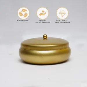 Gold Metal Urli Candle with Lid – Hand-Poured Soy Wax & Dried Flowers | Festive Luxury Décor by Shivom Bliss