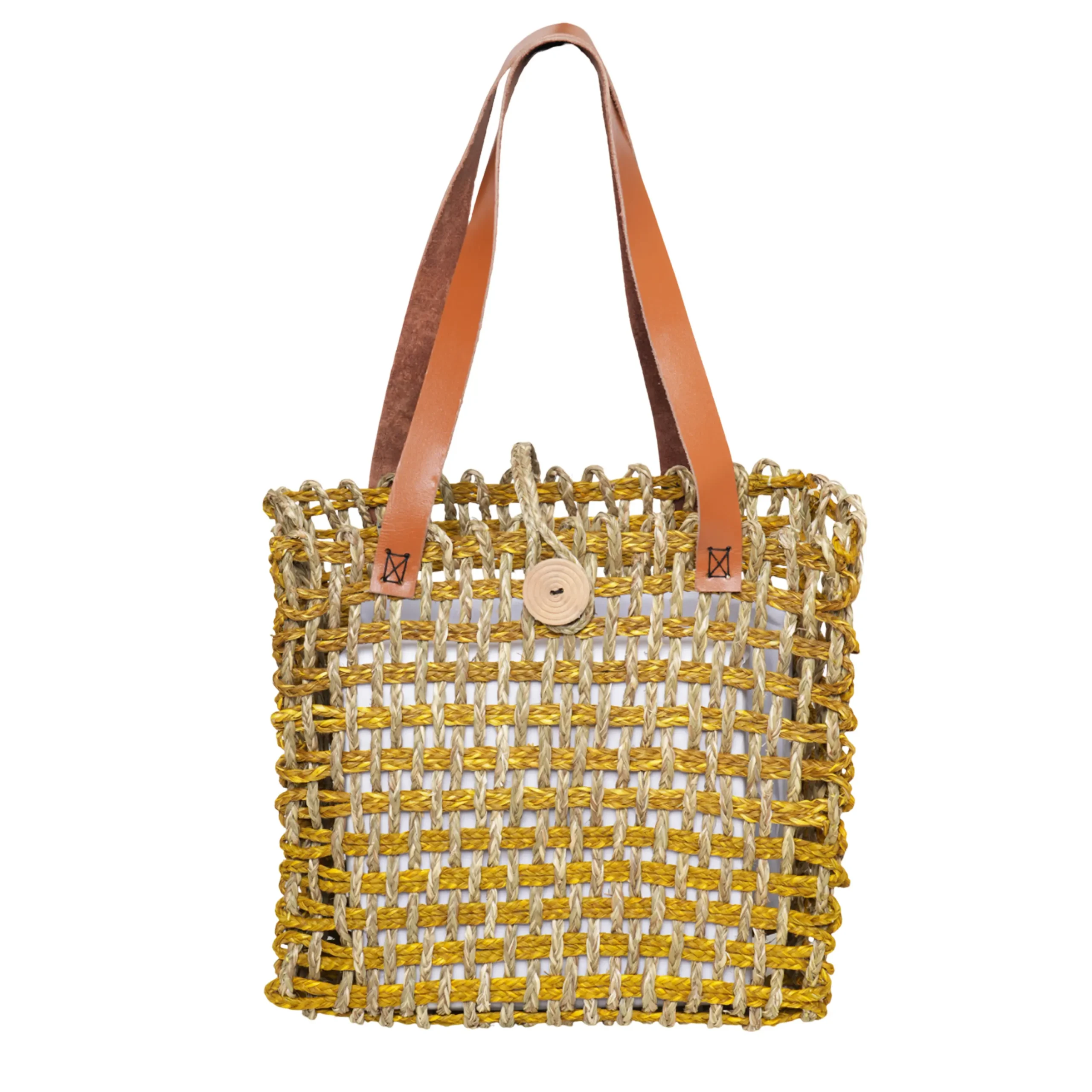 Handwoven Sabai Grass Tote Bag – Teal & Natural / Mustard & Natural | Eco-Conscious Shoulder Bag with Leather Handle by Shivom Bliss - Image 10