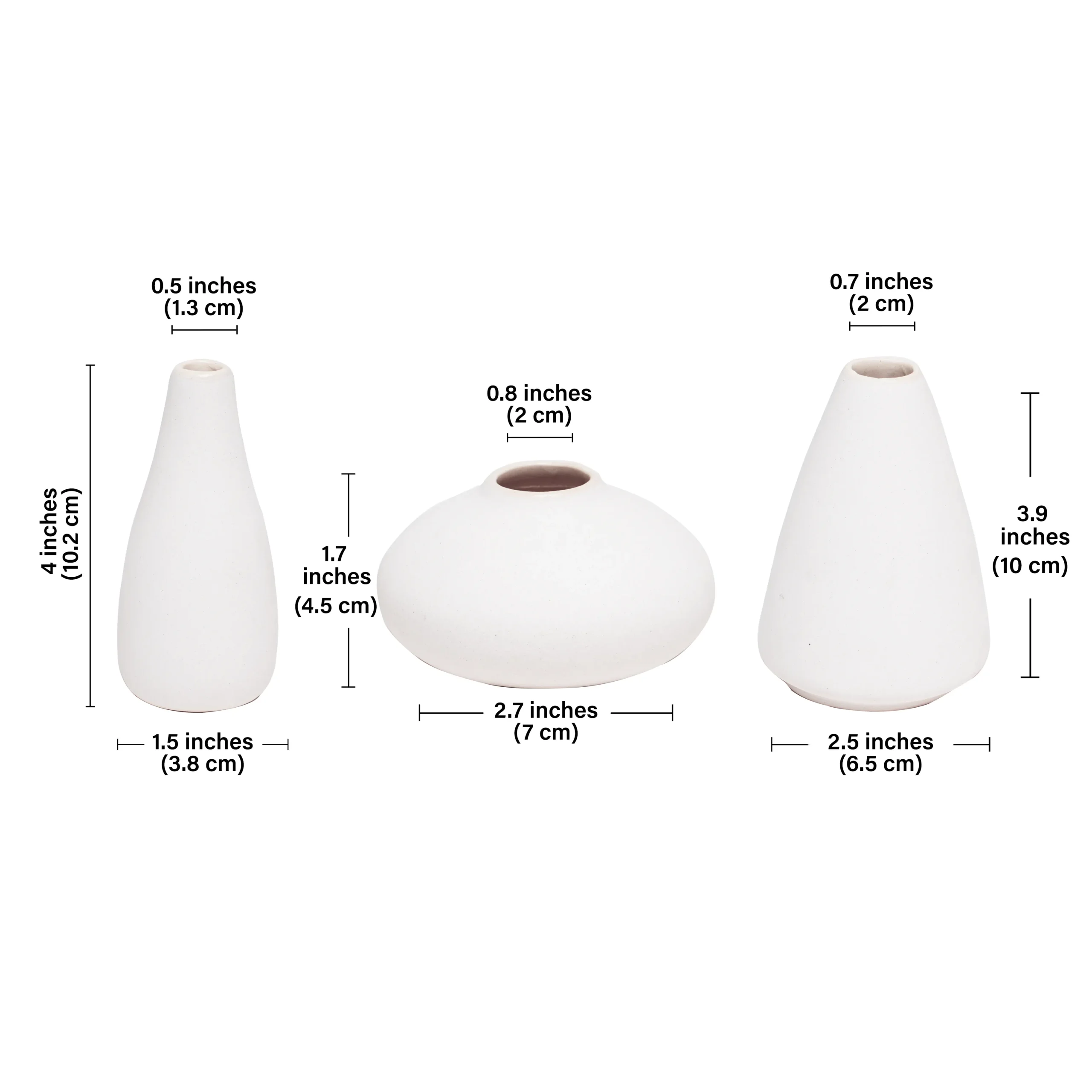 Set of 3 Mini Matte Ceramic Vases – White | Minimalist Scandinavian-Inspired Home Décor by Shivom Bliss - Image 4