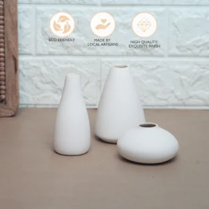 Set of 3 Mini Matte Ceramic Vases – White | Minimalist Scandinavian-Inspired Home Décor by Shivom Bliss