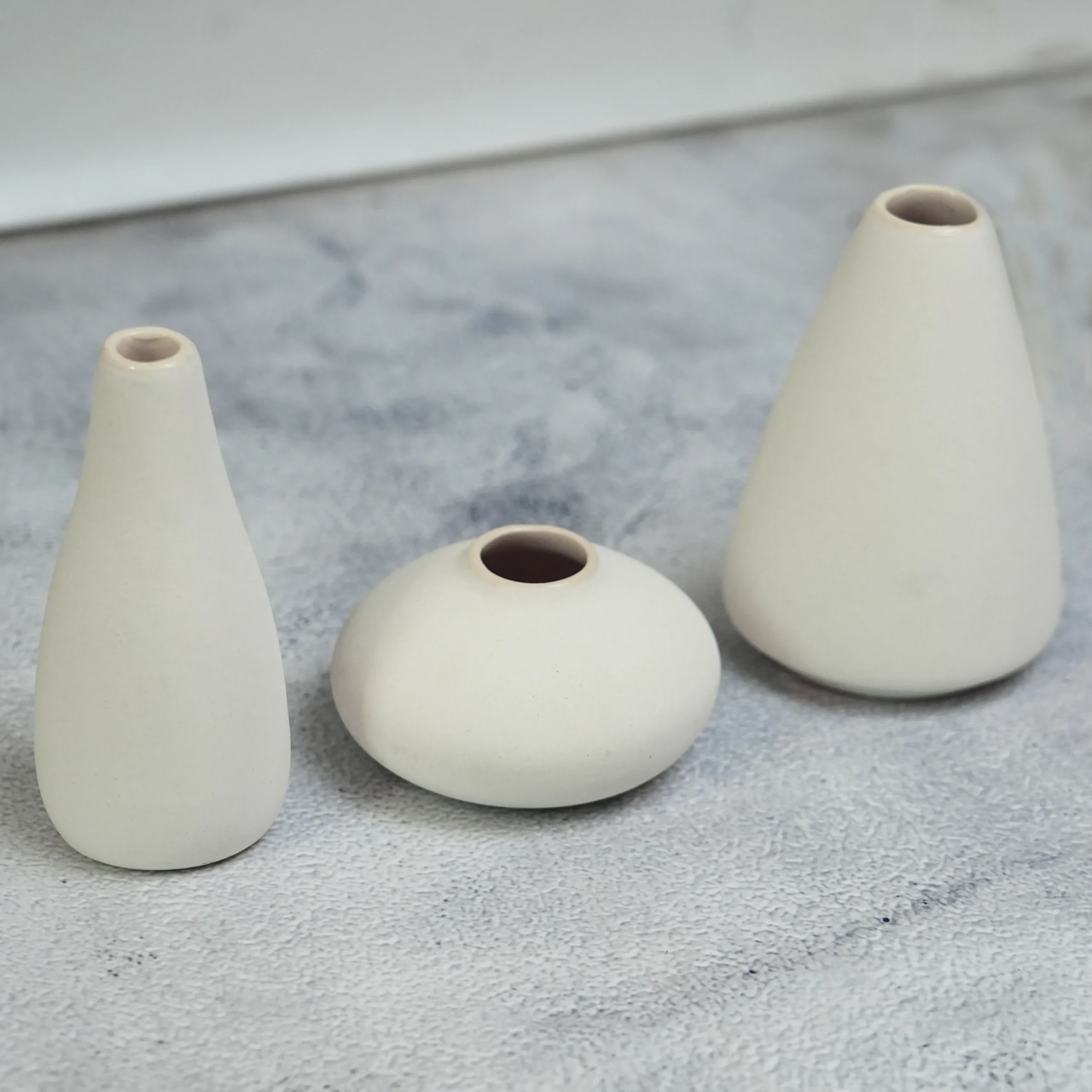 Set of 3 Mini Matte Ceramic Vases – White | Minimalist Scandinavian-Inspired Home Décor by Shivom Bliss - Image 2
