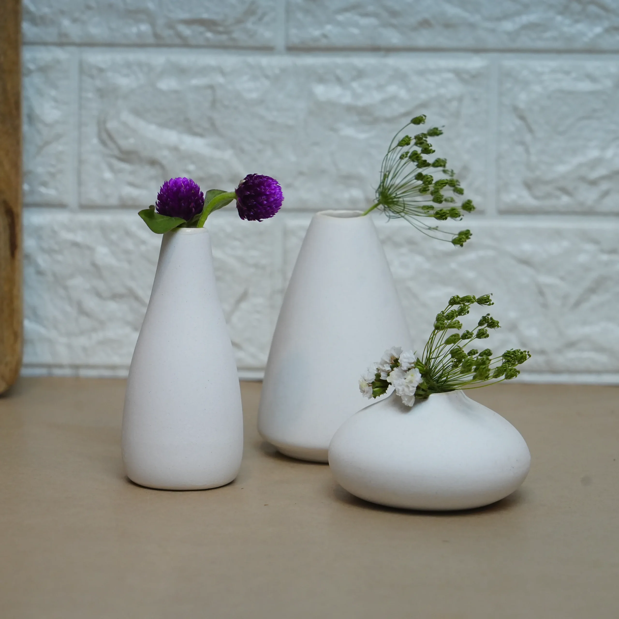 Set of 3 Mini Matte Ceramic Vases – White | Minimalist Scandinavian-Inspired Home Décor by Shivom Bliss - Image 3