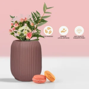 Set of 3 Mini Ribbed Ceramic Vases – Soft Pink | Elegant Modern-Boho Home Décor by Shivom Bliss