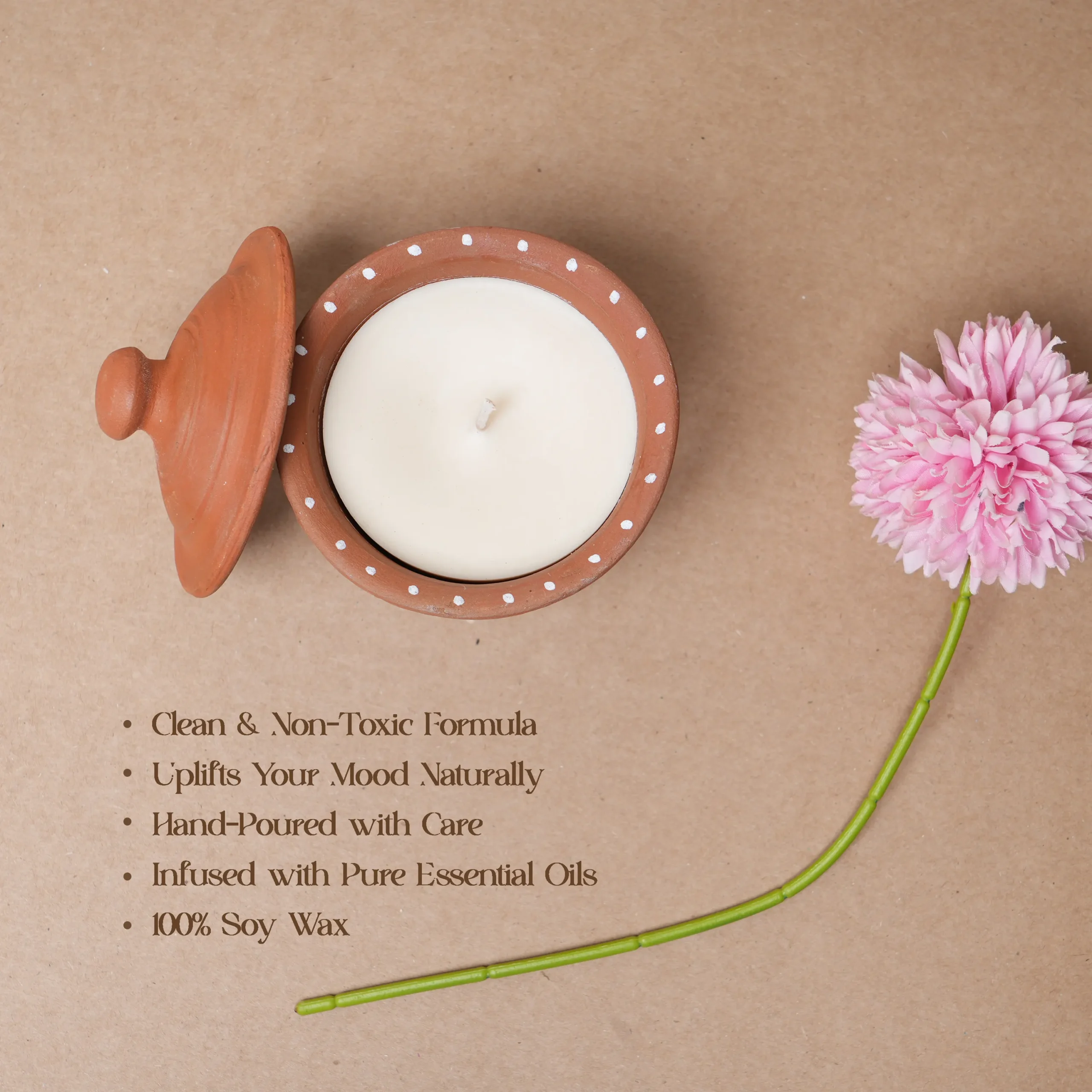 Hand-Painted Terracotta Candle with Lid – Warli Art | Eco-Friendly Artisan Accent by Shivom Bliss