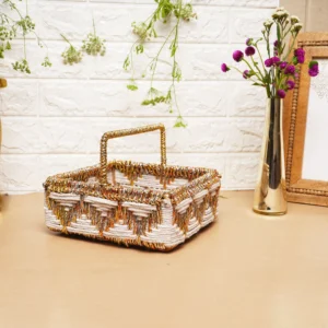 Handwoven Storage Basket with Golden Handle