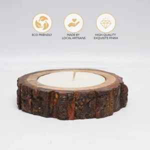 Wooden Log Candle – Hand-Poured Soy Wax in Rustic Wood Base | Natural Artisan Accent by Shivom Bliss